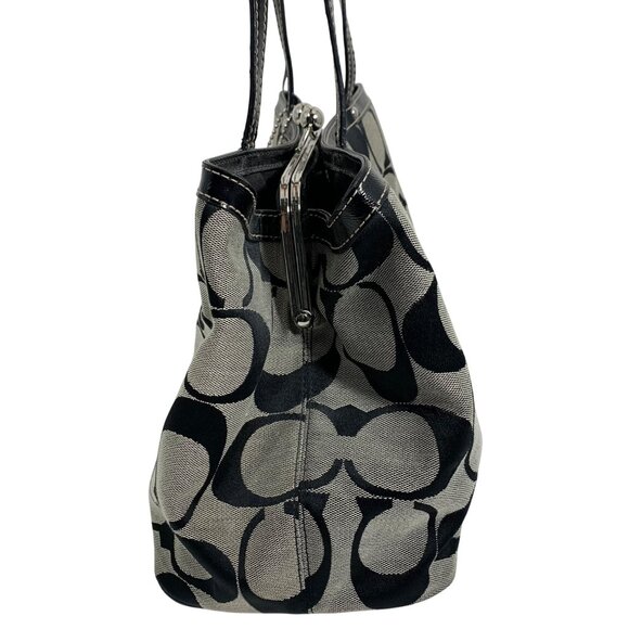 COACH Signature Stripe Carryall Satchel Handbag F19190 Kisslock Trio Pouch Bag - Picture 2 of 10